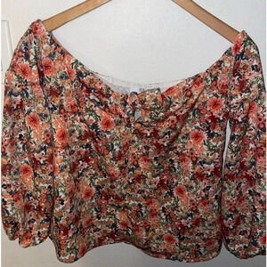 NSR floral print off shoulder, sleeve front‎ tie blouse size Small